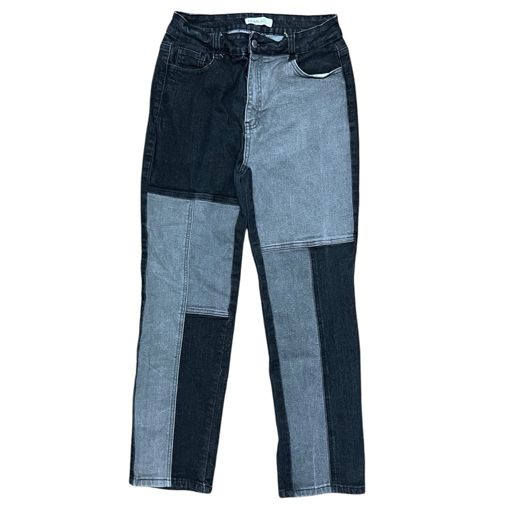 Liumilac Patchwork High Rise Straight Leg Denim Jeans Dark Wash Size Large